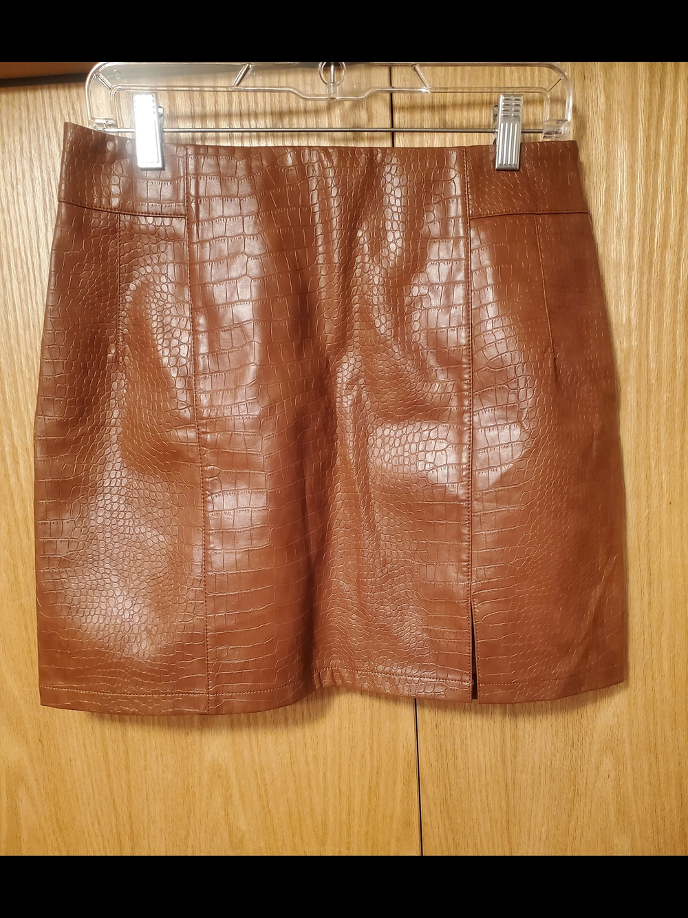 NWT Skies Are Blue Brown Croc-Embossed Faux Leather Mini Skirt